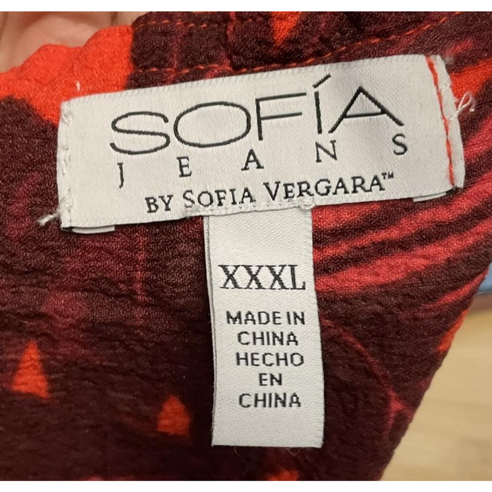 Sofia Jeans Dress Womens 3XL Orange Tropical Palm Print Ruffle Maxi Off Shoulder - Picture 9 of 11